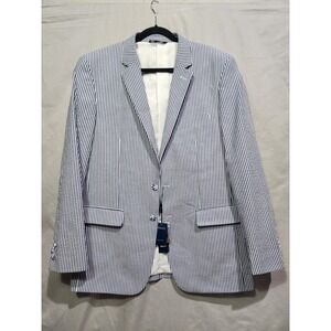 Afazzy Seersucker Blazer Mens 42L Blue White New Striped Sport Coat Jacket NWT